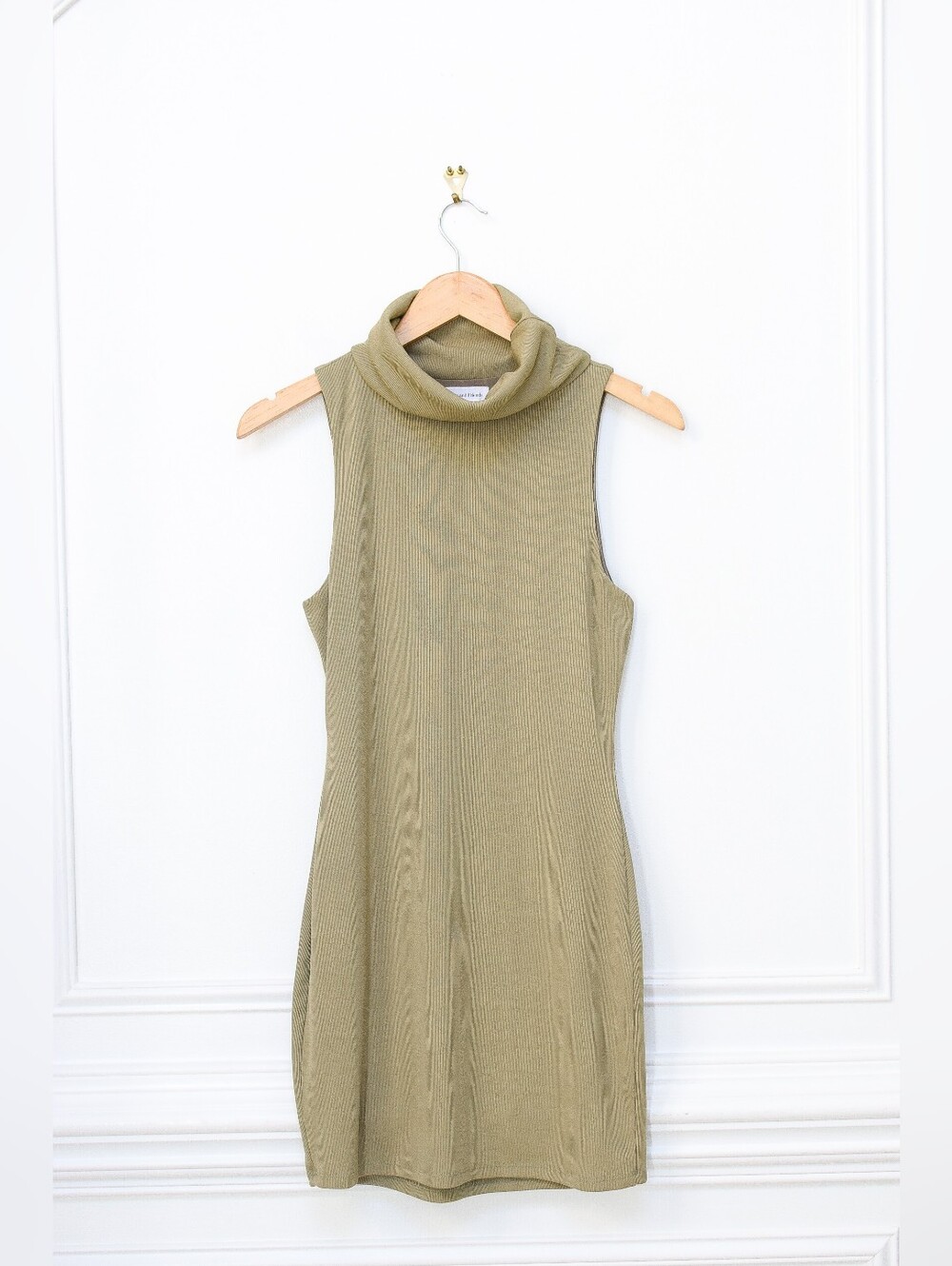 Revolve Lovers + Friends Fawn Mini Dress Bodycon Turtleneck Sage Green Tan Sz S - Picture 4 of 10